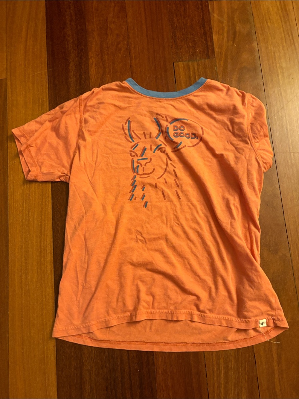 cotopaxi Orange Tee with Blue Trim and Llama Graphic